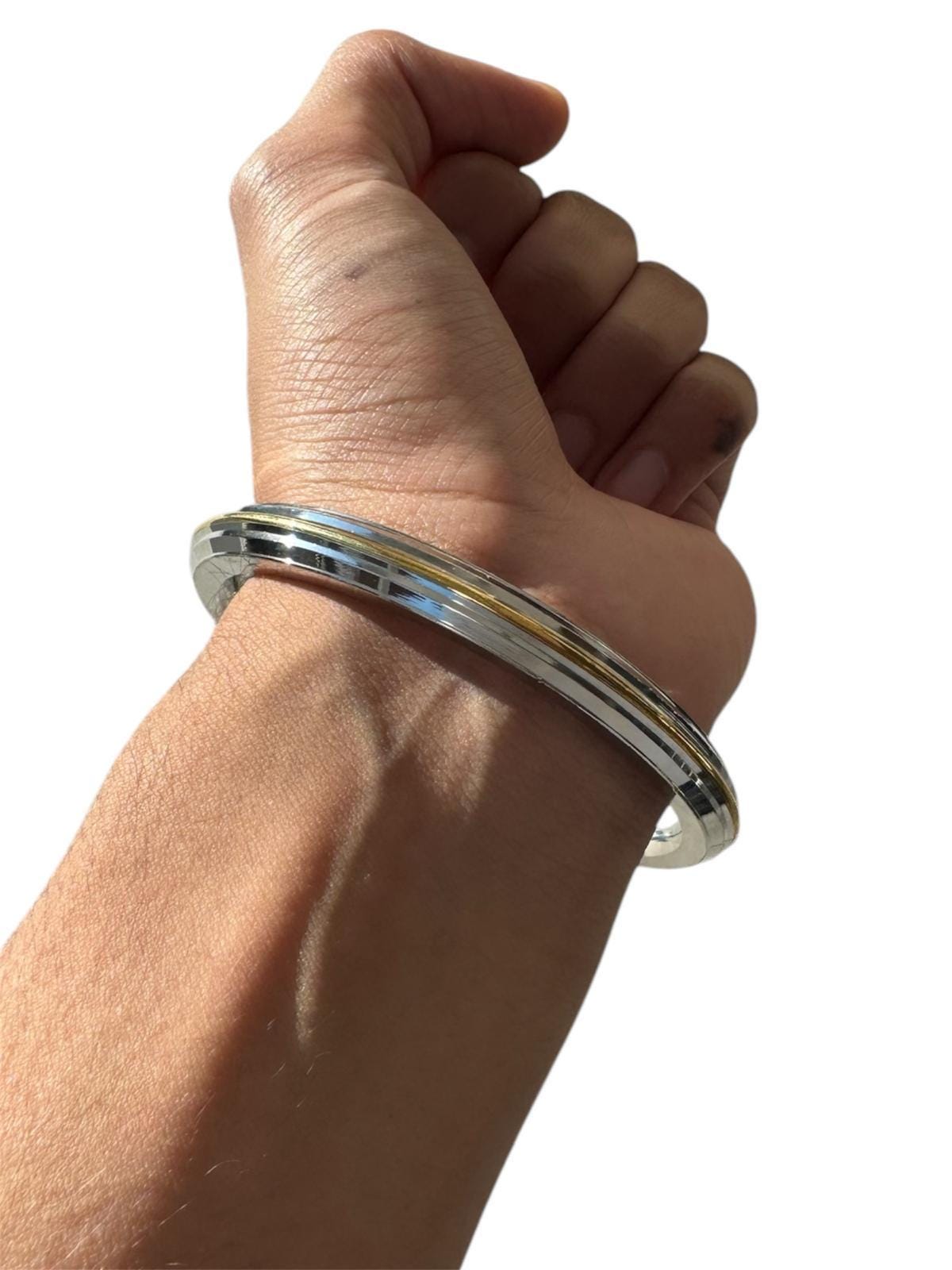 Sikh Kara Stainless Steel Thick Bracelet Brass Line Kada Singh Kaur Khalsa Kakaar Punjabi Sikhism Bangle Karra Edged Design DD52