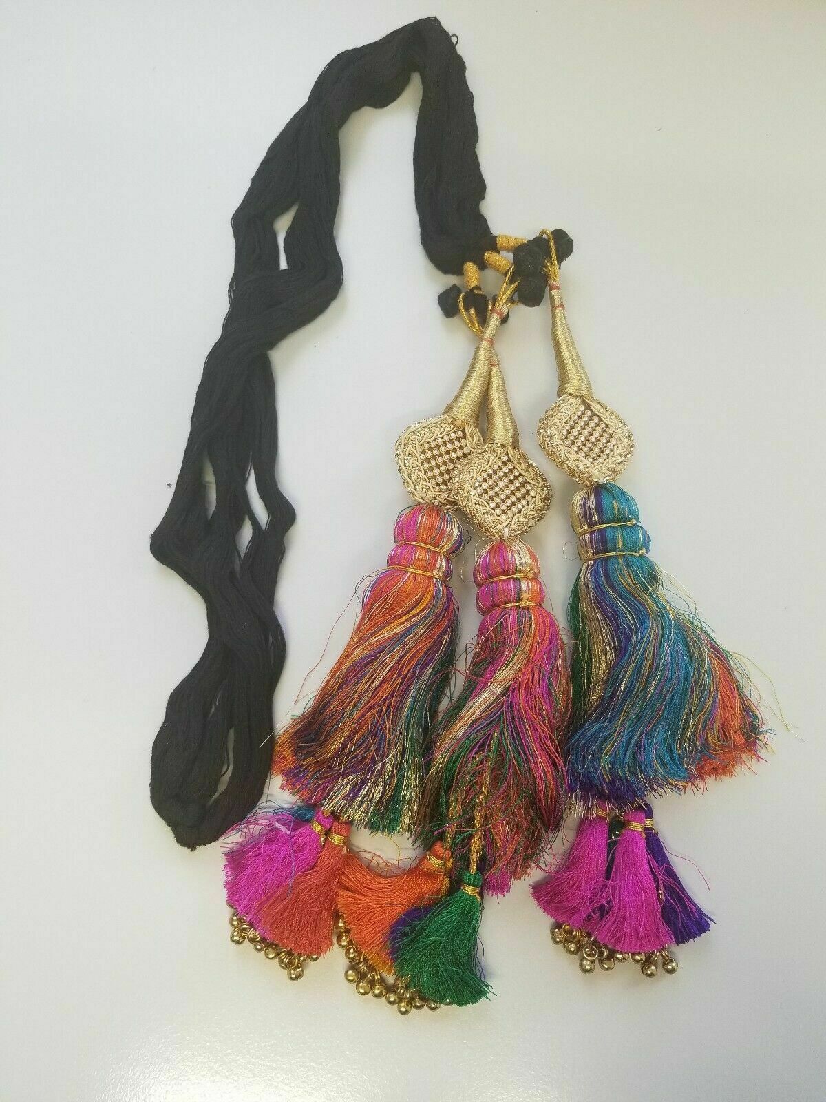 Punjabi Patiala Paranda Hair Braid Tassel Rhinestone Bells Mehndi Jagoo Bridal A14