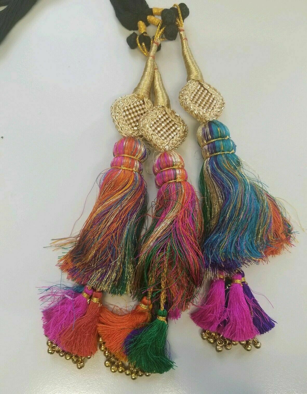 Punjabi Patiala Paranda Hair Braid Tassel Rhinestone Bells Mehndi Jagoo Bridal A14