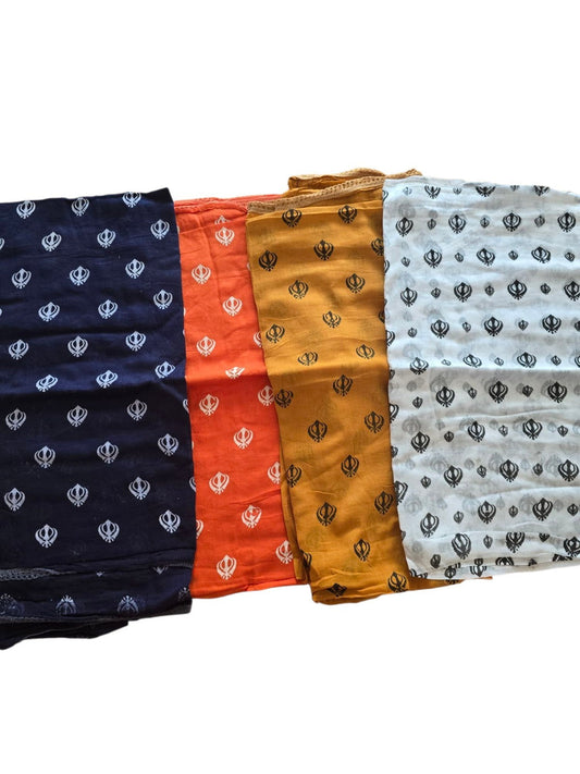 Sikh Punjabi Kaur Dupatta Khanda Print Chunni Singh Parna Gamcha Saropa Hajooria