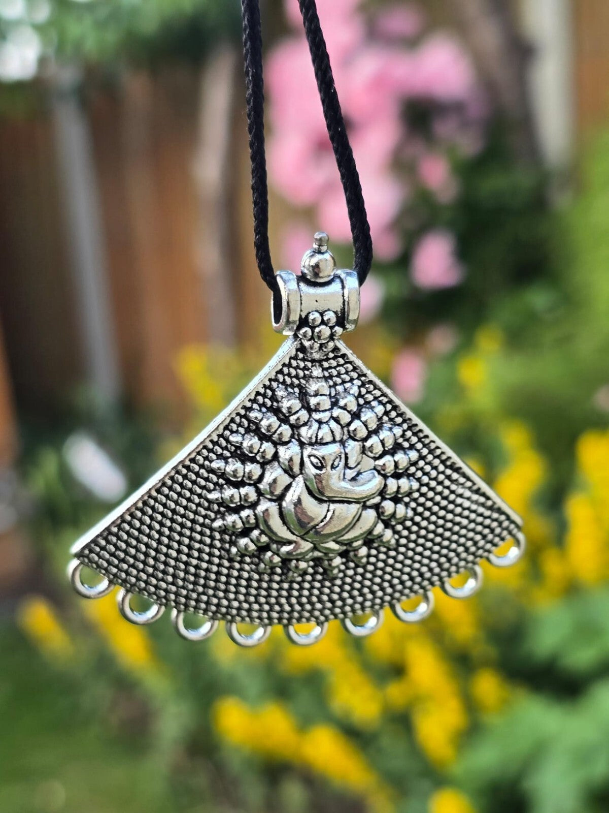 Ganesh Pendant Talisman Protection Punjabi Lucky Taweet Locket in Black Dori PP
