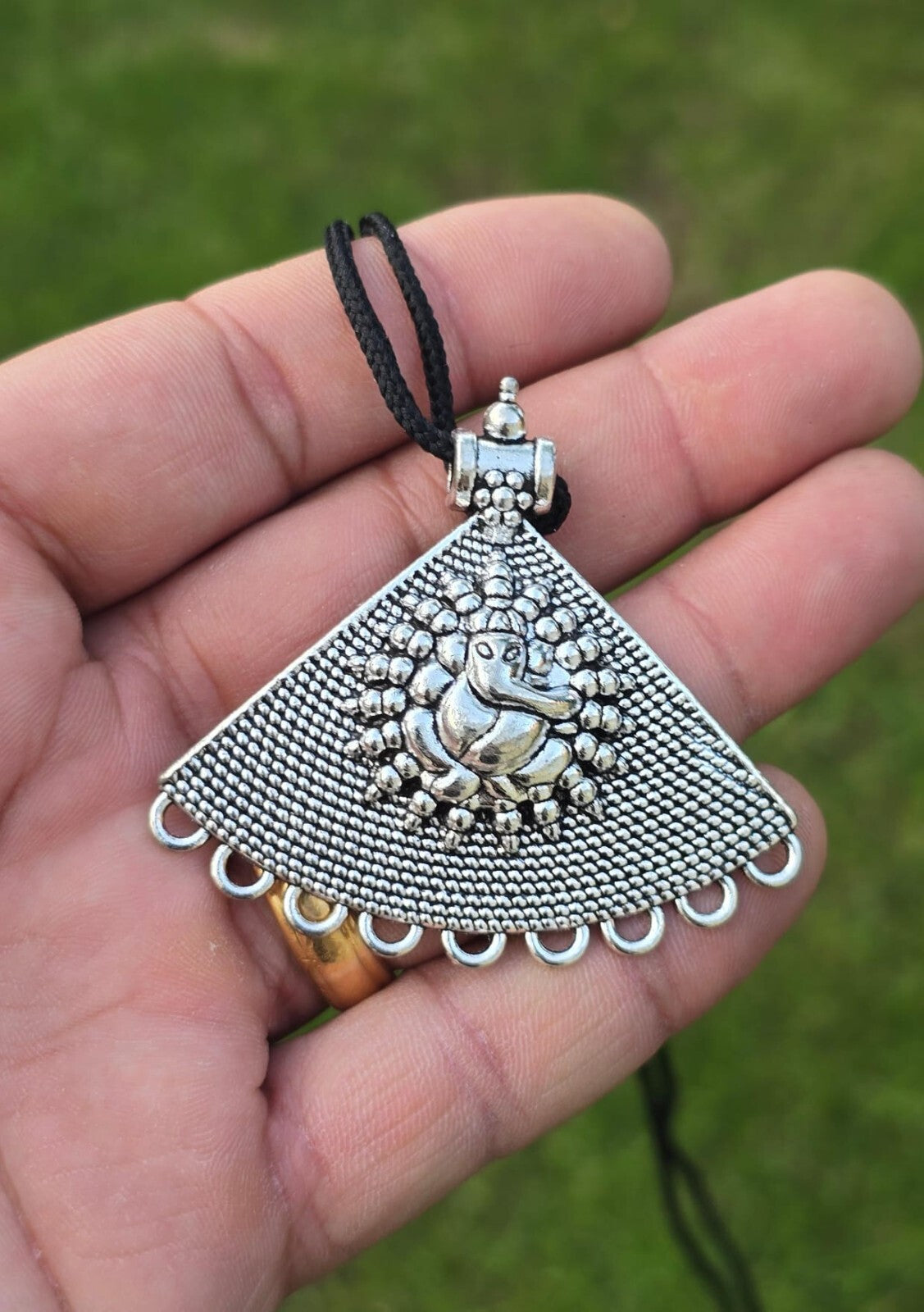Ganesh Pendant Talisman Protection Punjabi Lucky Taweet Locket in Black Dori PP