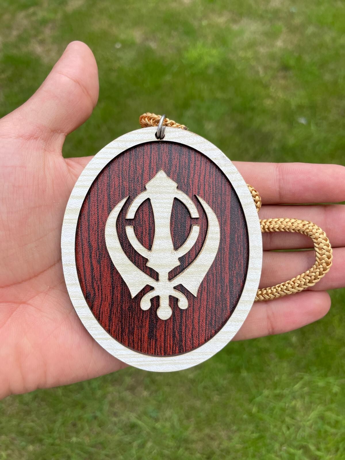 Wooden Khanda Car Hanger Oval Ornament Punjabi Sikh Singh Khalsa Pendant ZZ3 NEW