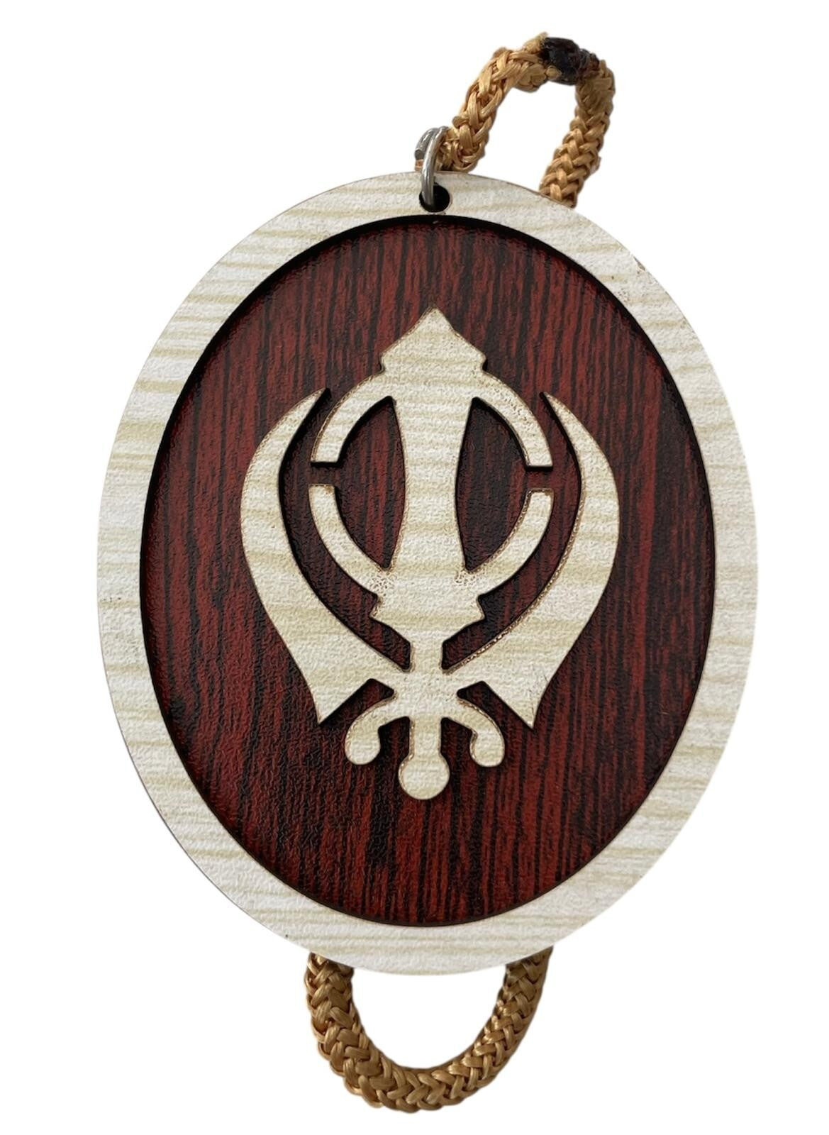 Wooden Khanda Car Hanger Oval Ornament Punjabi Sikh Singh Khalsa Pendant ZZ3 NEW
