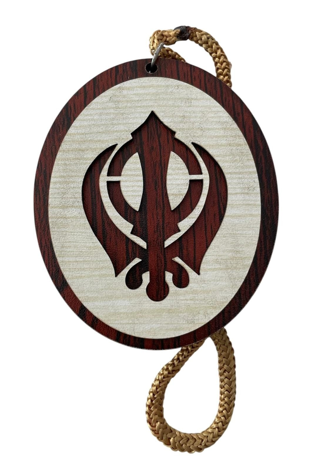 Wooden Khanda Car Hanger Oval Ornament Punjabi Sikh Singh Khalsa Pendant ZZ3 NEW
