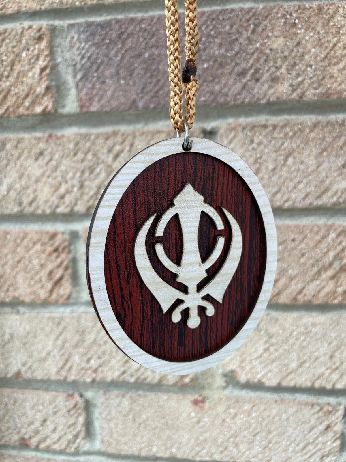 Wooden Khanda Car Hanger Oval Ornament Punjabi Sikh Singh Khalsa Pendant ZZ3 NEW