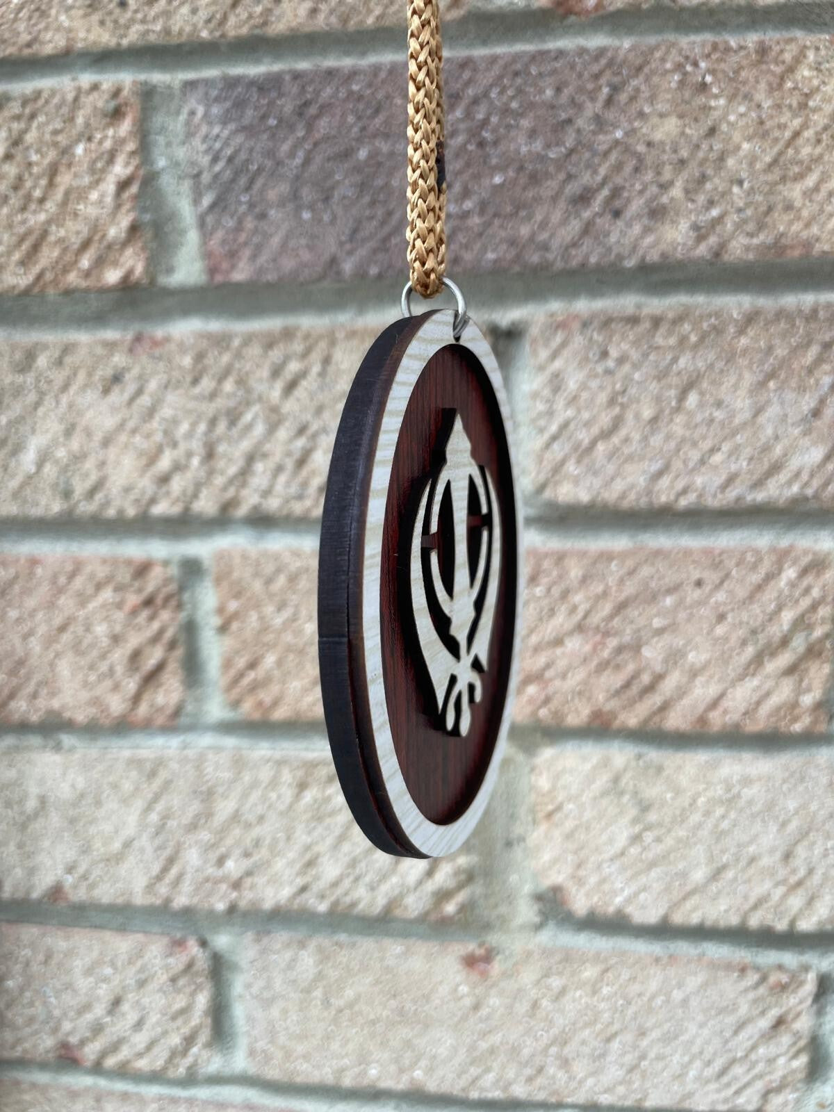 Wooden Khanda Car Hanger Oval Ornament Punjabi Sikh Singh Khalsa Pendant ZZ3 NEW