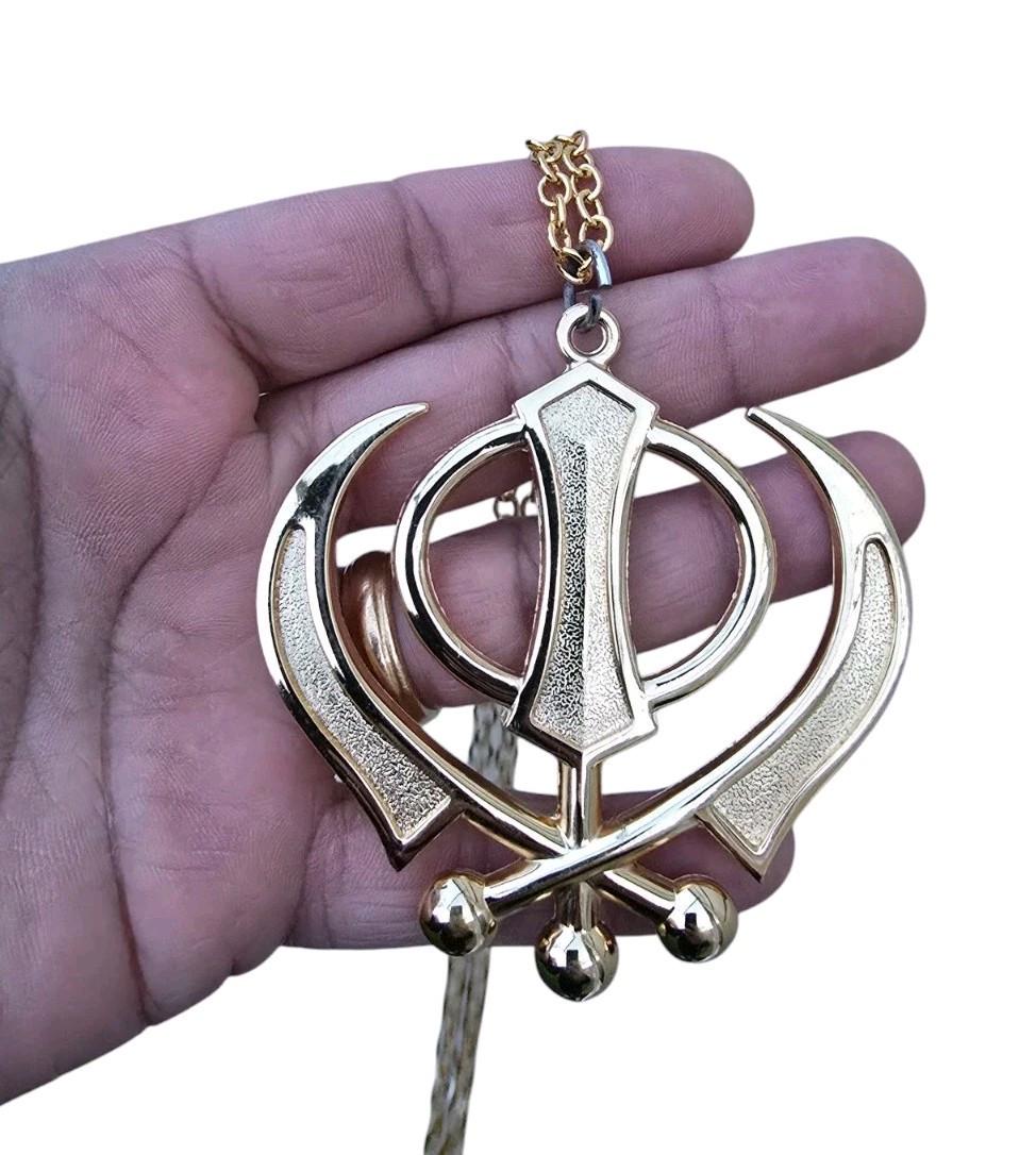Sikh Khanda Car Hanger Gold Plated Punjabi Stunning Pendant for Rear Mirror New