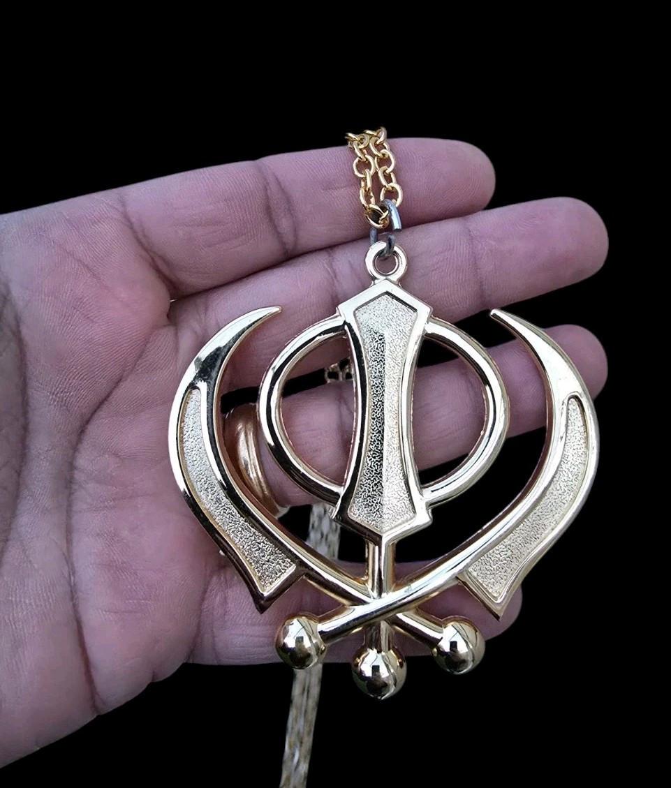 Sikh Khanda Car Hanger Gold Plated Punjabi Stunning Pendant for Rear Mirror New