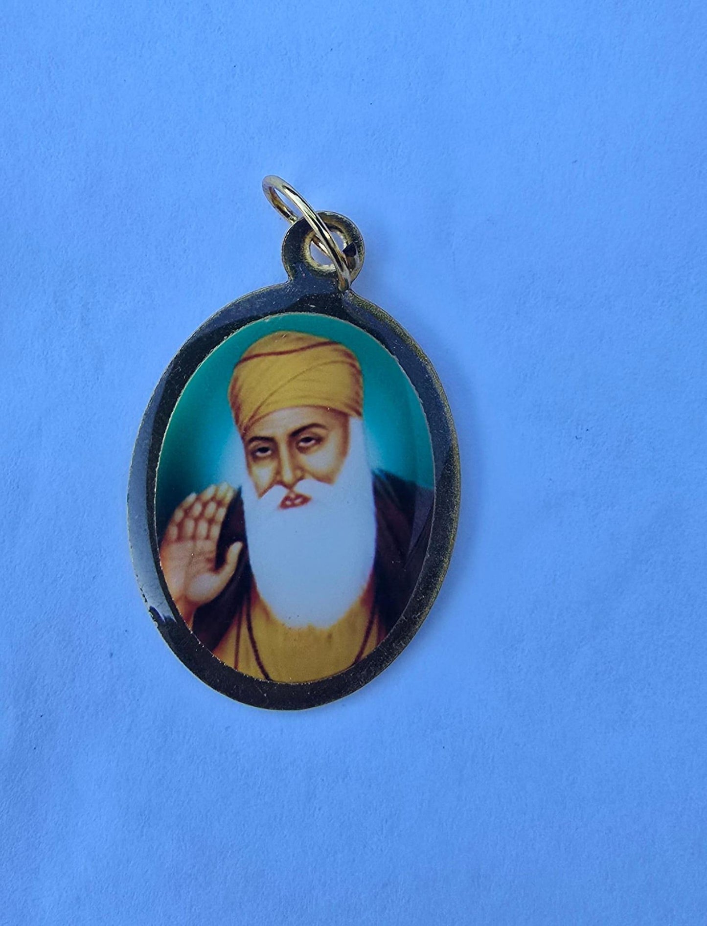 Sikh Pendant Guru Nanak Baba Deep Singh Ji Shaheed Oval Photo double sided in Black dori necklace Evil Eye Protection Nazar Shield LL51G