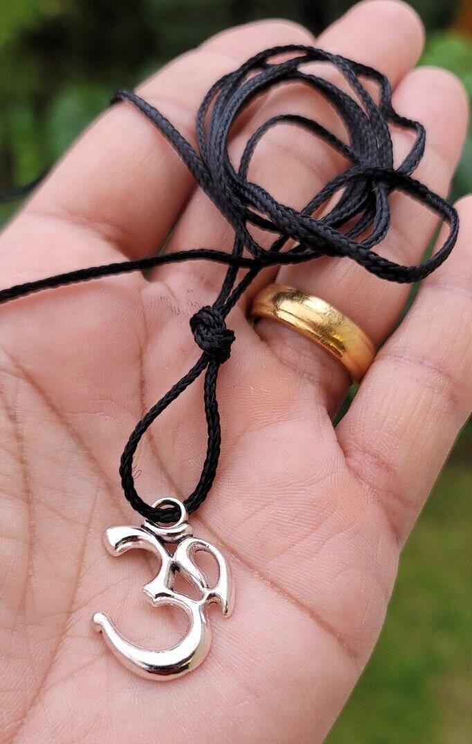 Om pendant hindu ohm power necklace silver plated evil eye protection shield k49G