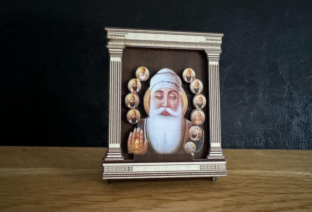 Sikh Wood Ten Guru Nanak Gobind Singh Baba Deep Singh Souvenir Car Dashboard OF24G