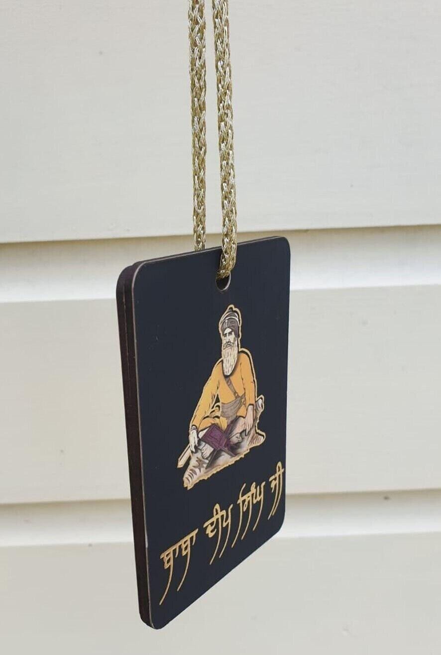 Shaheed Baba Deep Singh Car Mirror HANGER Punjabi Sikh Kaur Wooden Pendant GG1G