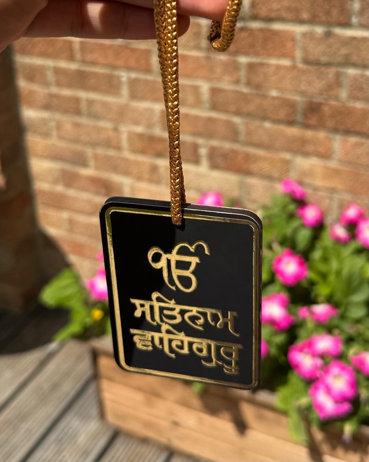 Sikh Car Hanger Wooden Black Car Mirror Ik Onkar Satnam Waheguru Pendant ZZ11