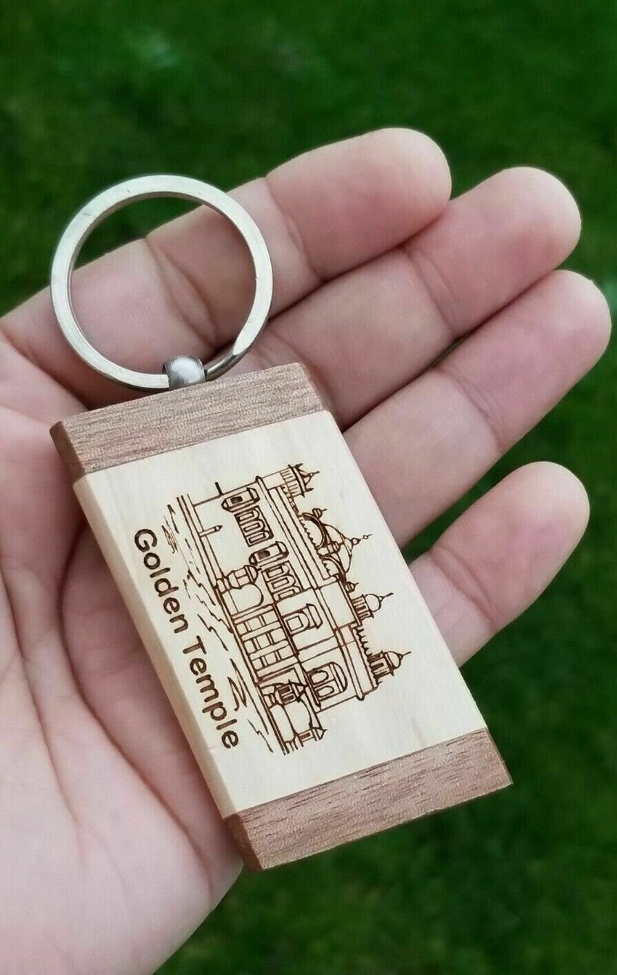 Sikh Key Ring Golden Temple Key chain Punjabi Singh Kaur Khalsa Wood Amritsar OF