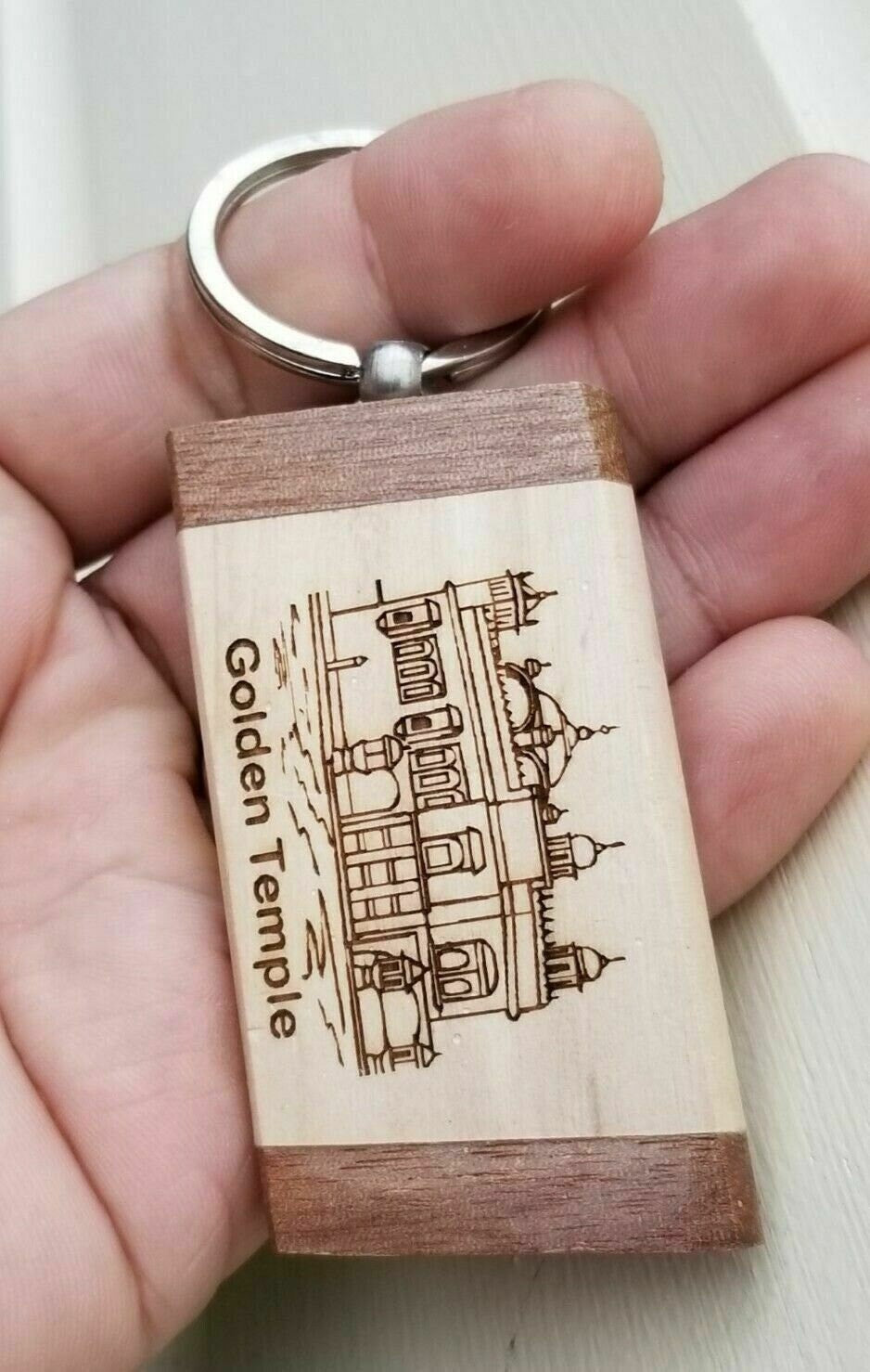 Sikh Key Ring Golden Temple Key chain Punjabi Singh Kaur Khalsa Wood Amritsar OF