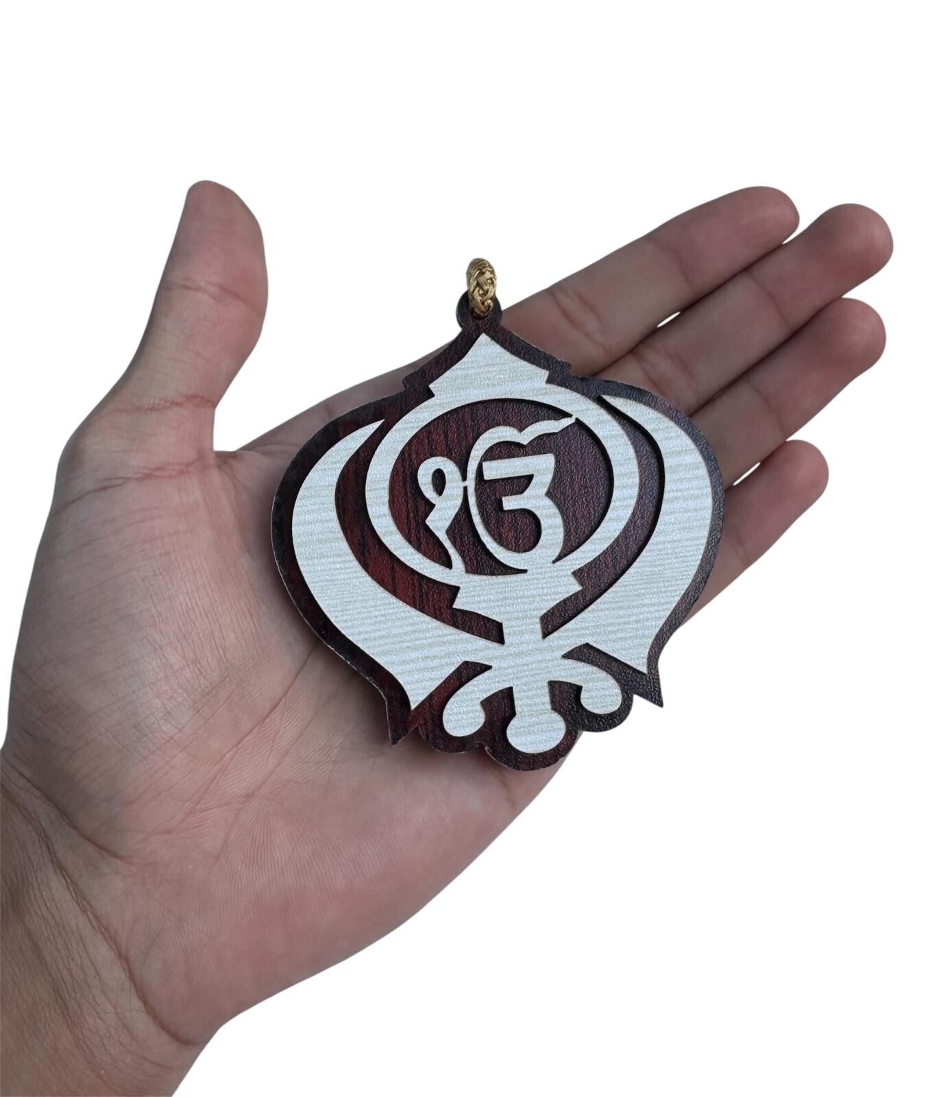 Sikh Wooden Hanger Ik Onkar Khanda Design Car Rear View Mirror Pendant ZZ21 NEW
