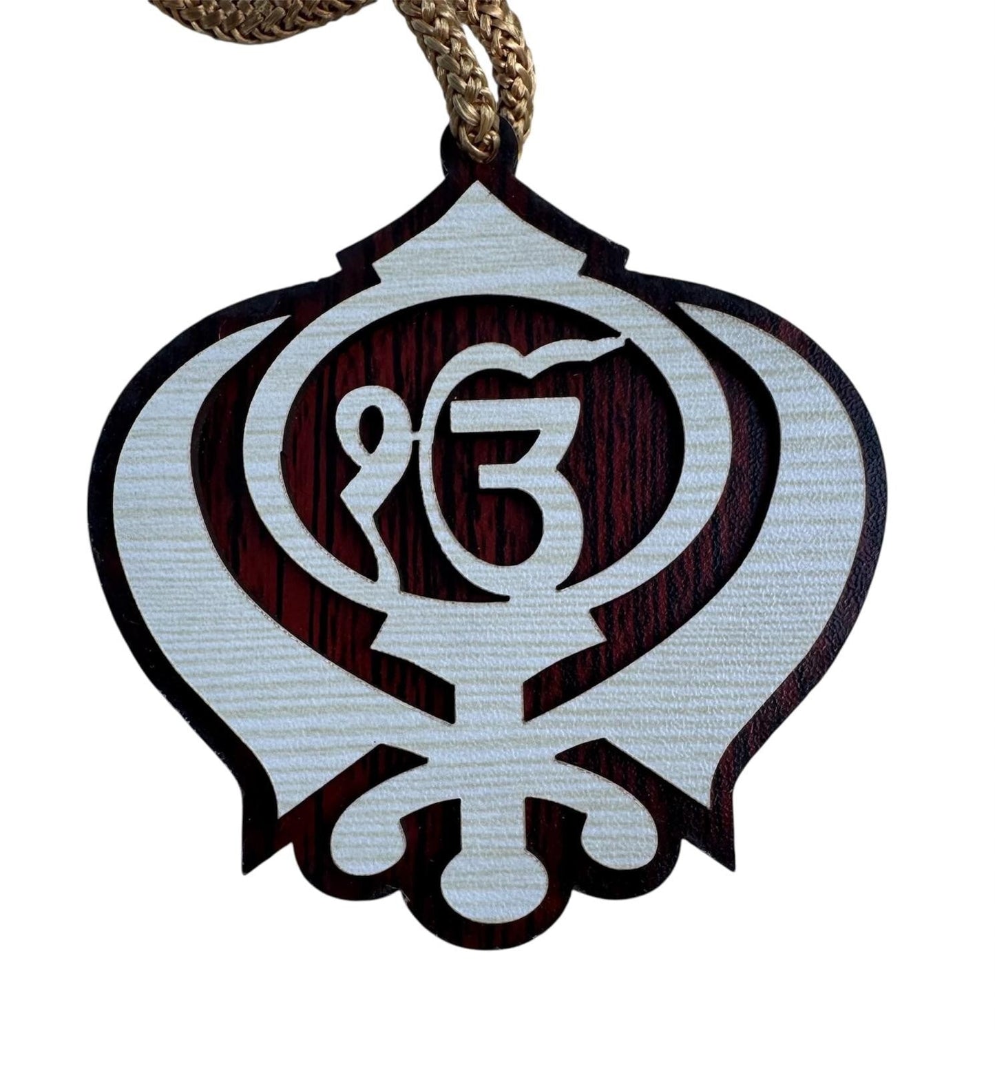 Sikh Wooden Hanger Ik Onkar Khanda Design Car Rear View Mirror Pendant ZZ21 NEW