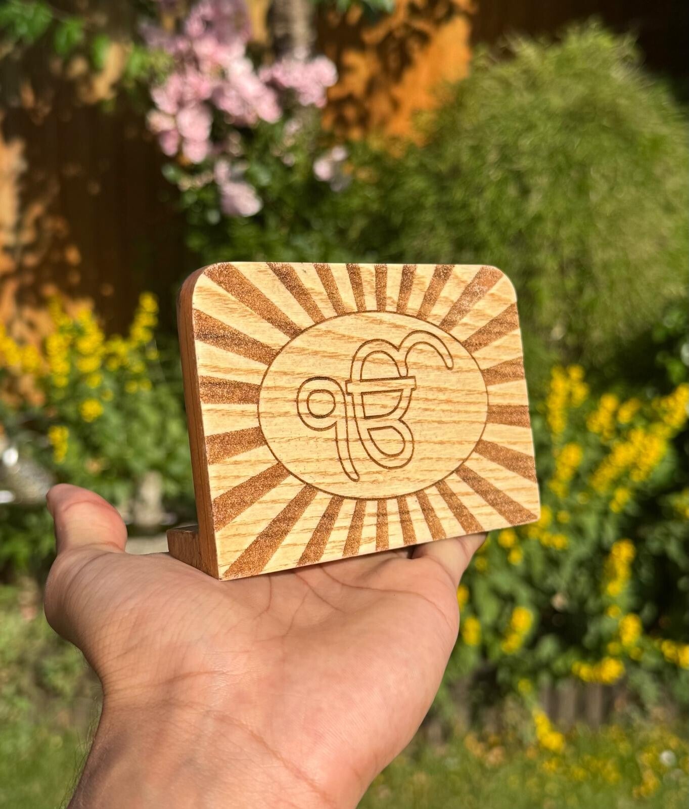 Wooden Sikh Stand Ik Onkar Satnam Waheguru Carved Design Singh Kaur Khalsa ZZ28