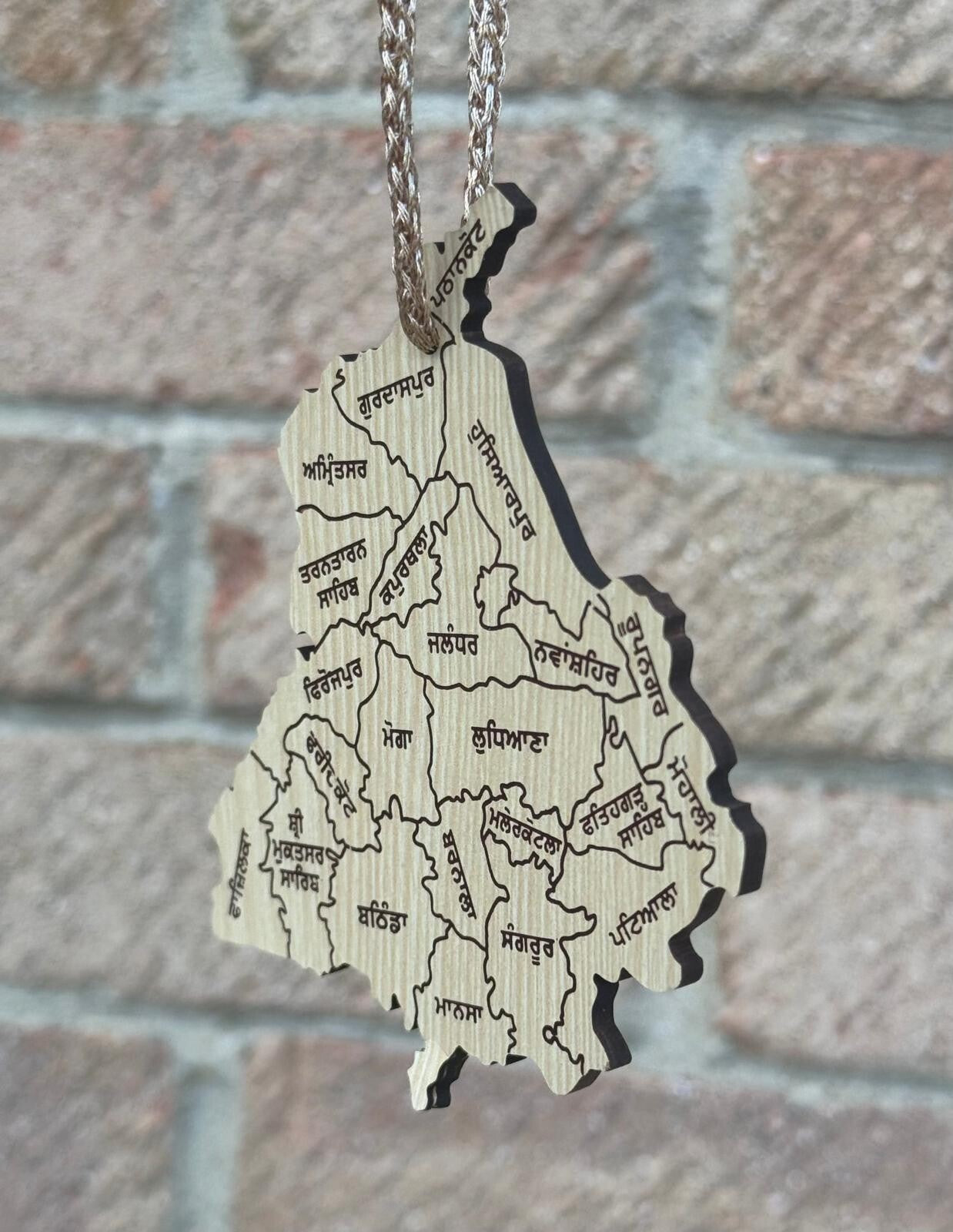 Punjab Map with Gurmukhi Alphabet Car Hanger Sikh Khalsa Punjabi Pendant ZZ38