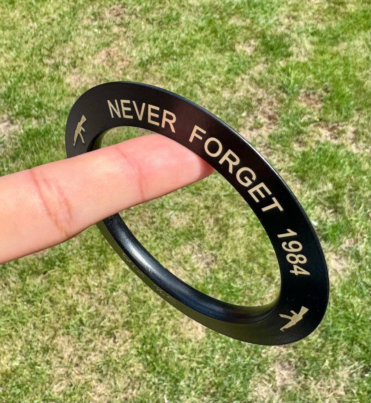 Sikh Sarbloh Kara Pure Iron Black Bangle 2% Wale Never Forget 84 Chakri Kada I21