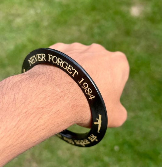 Sikh Sarbloh Kara Black Pure Iron Never Forget 84 Bhindranwale Khalsa Kada I24