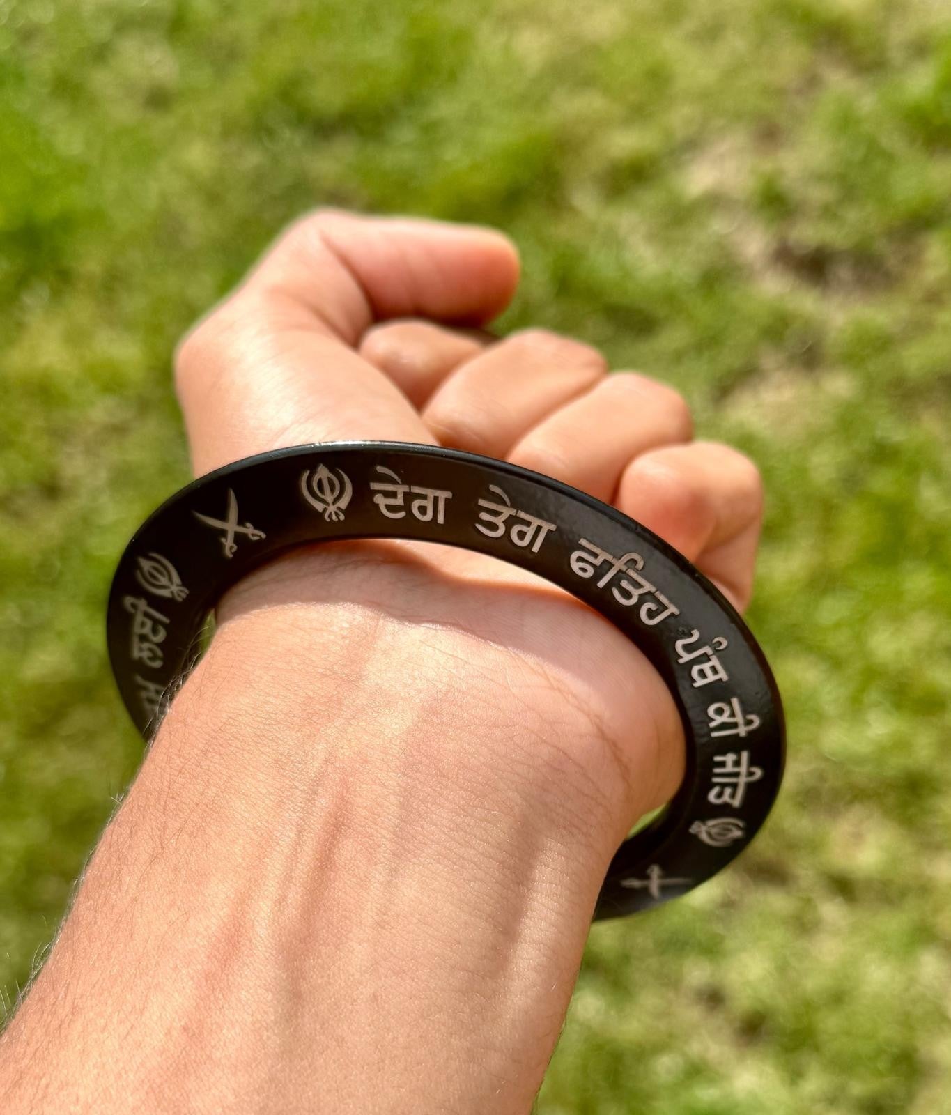 Sikh Sarbloh Kara Black Pure Iron Deg Tegh Fateh Panth Ki Jeet Khalsa Kada I25R