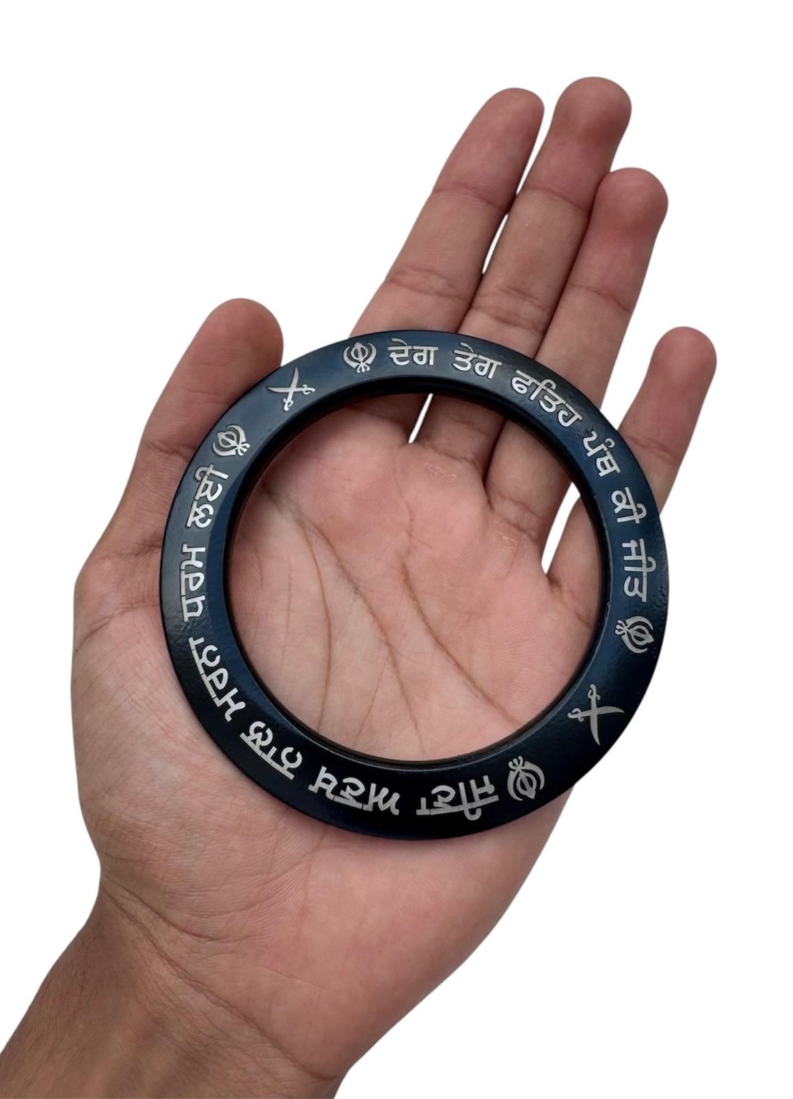 Sikh Sarbloh Kara Black Pure Iron Deg Tegh Fateh Panth Ki Jeet Khalsa Kada I25R