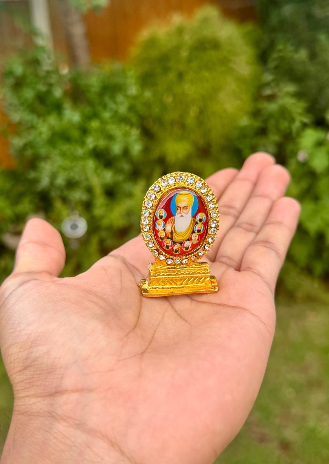 Sikh Dashboard Stand Gold Plated Gems Sikh Gurus Baba Deep Singh Ji Car Display UU4R