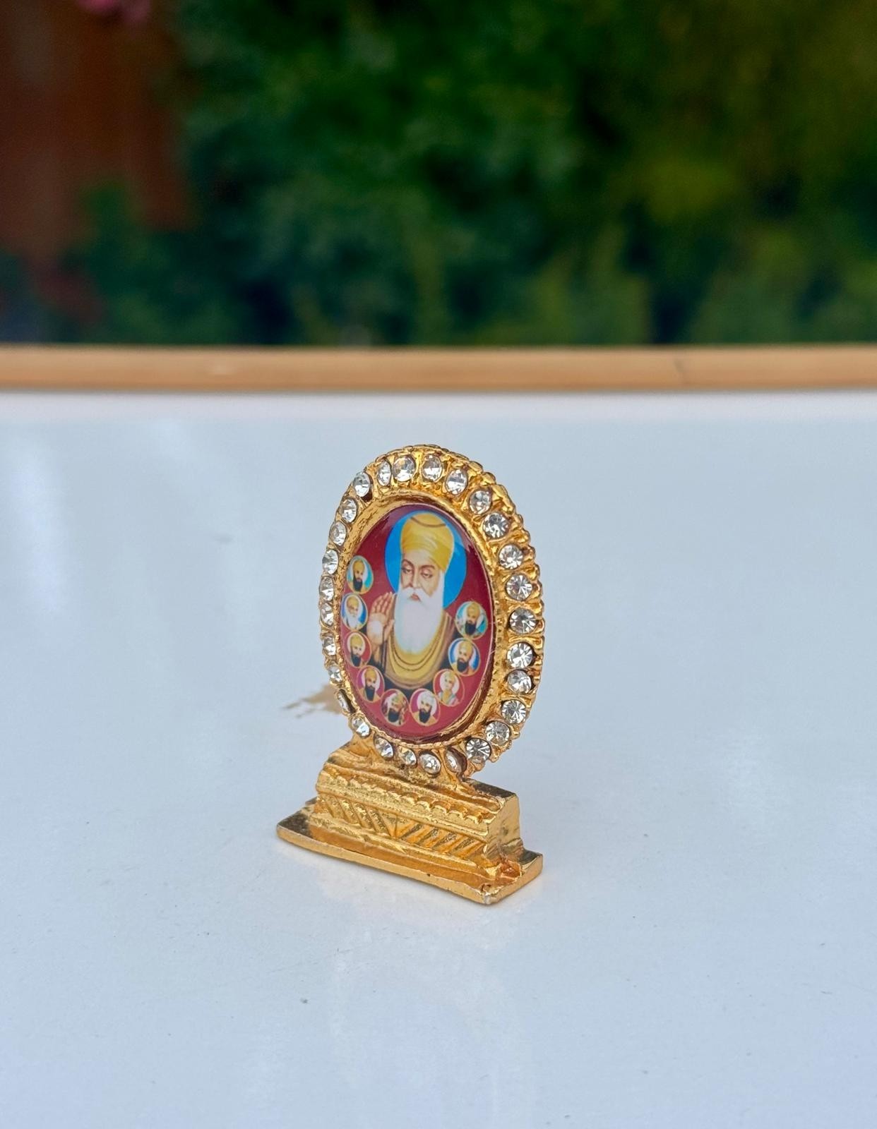 Sikh Dashboard Stand Gold Plated Gems Sikh Gurus Baba Deep Singh Ji Car Display UU4R