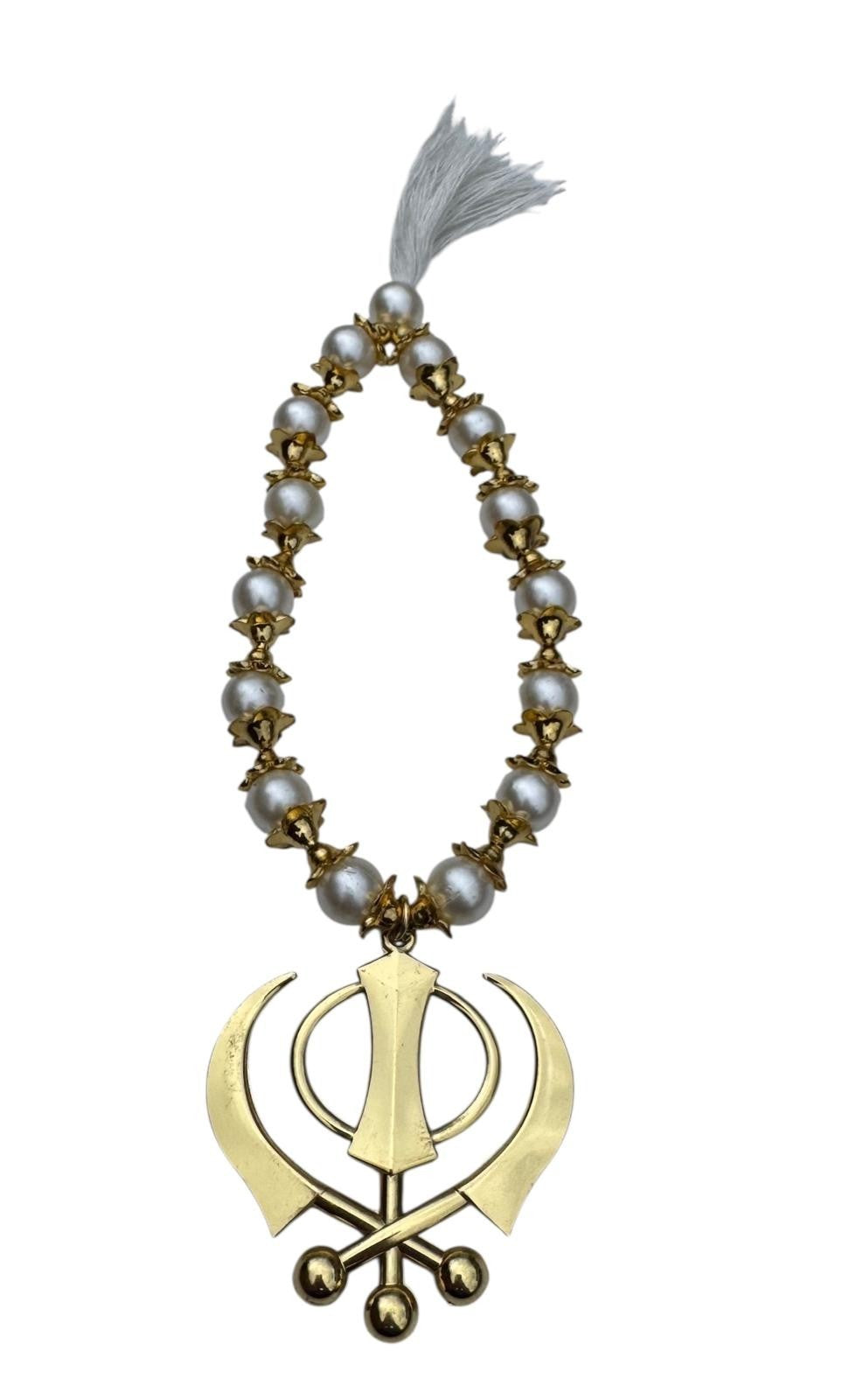 Sikh Khanda Hanger Car Rear Mirror Pendant Gold Plated Mala Singh Kaur ZZZ16 NEW
