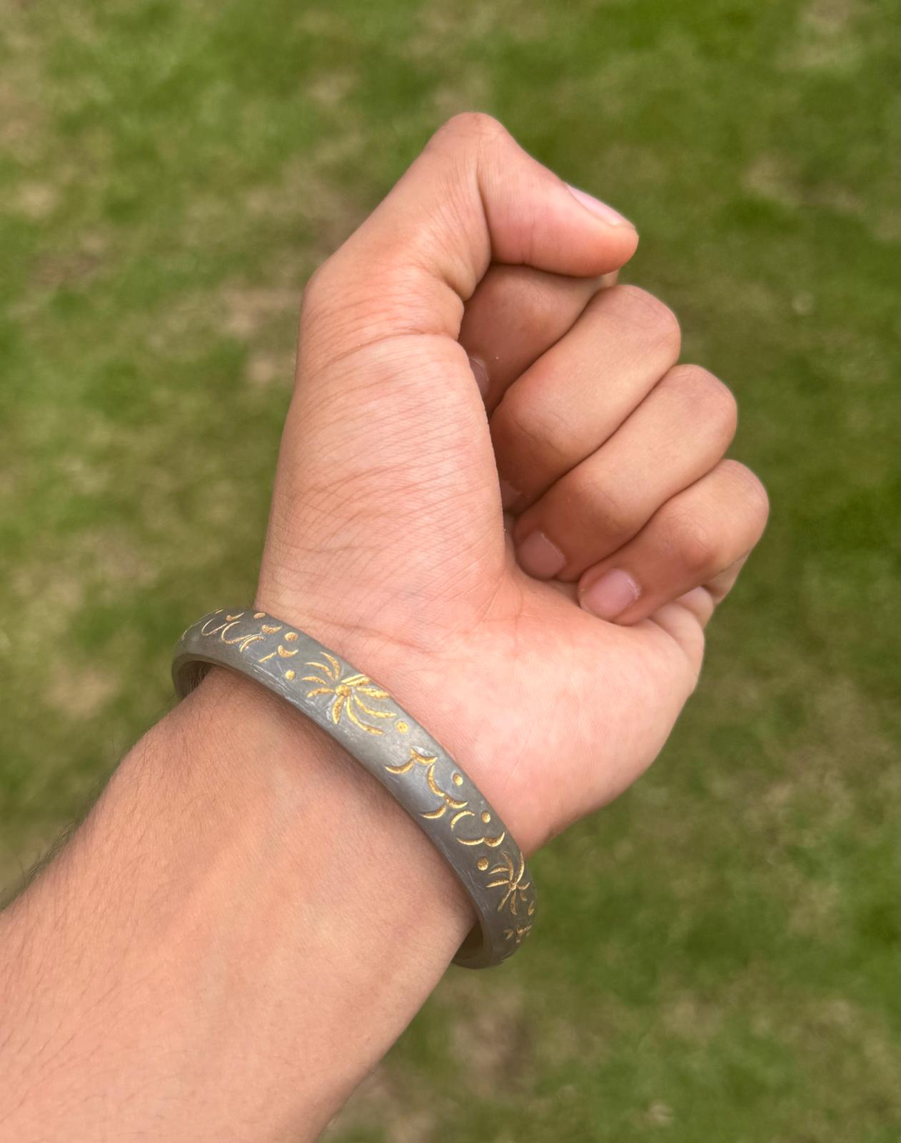 Sikh kara sarbloh floral engraved bangle singh kaur khalsa pure iron kada V31R