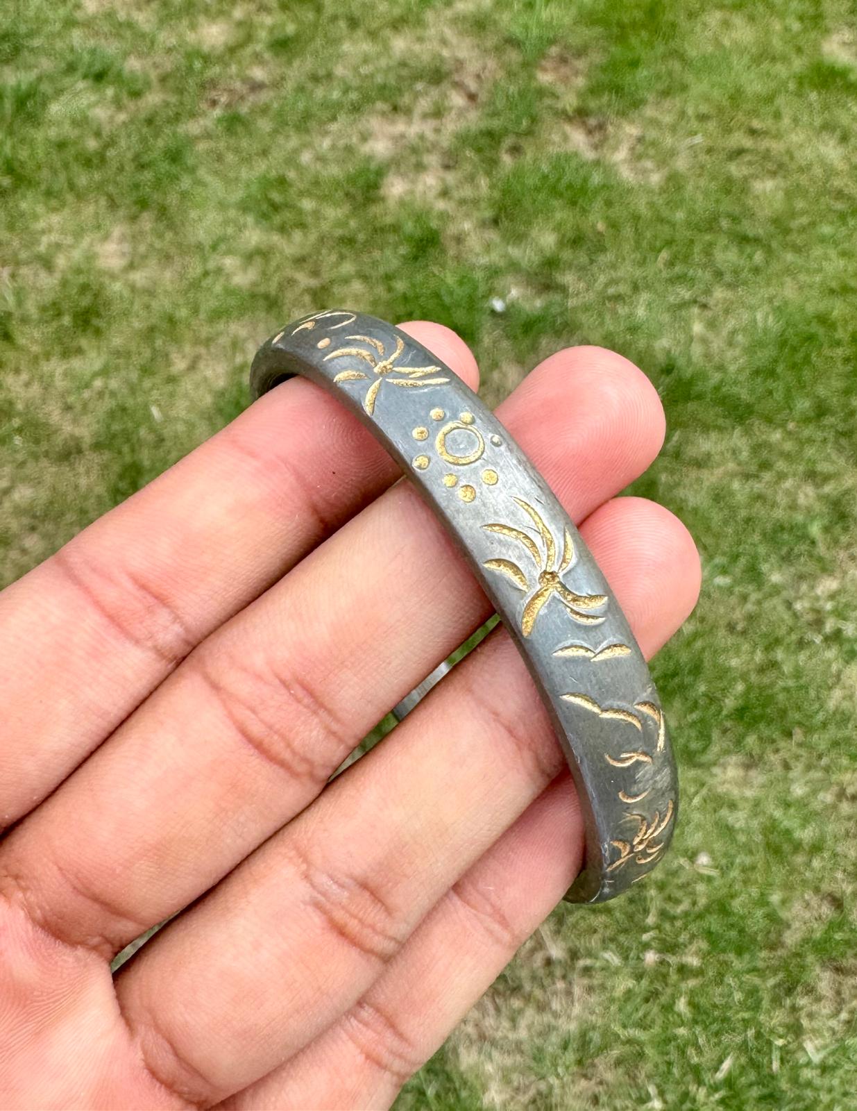 Sikh kara sarbloh floral engraved bangle singh kaur khalsa pure iron kada V31R