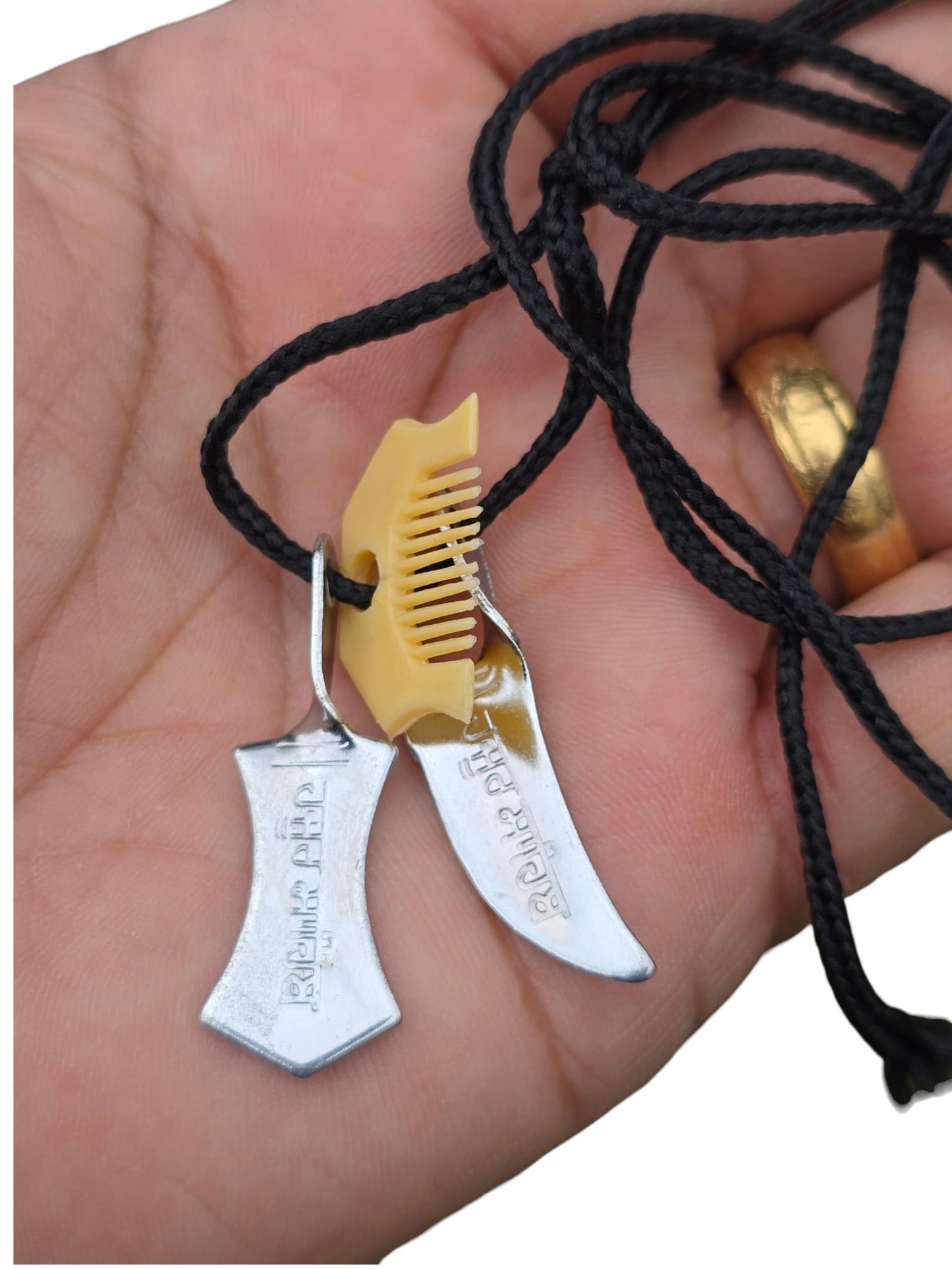 Sikh Hazoor Sahib Sword Khanda Kanga Pendant in black dori Singh kaur Hajur comb QQ locket Sikhism Khalsa Small Siri Sahib Necklace