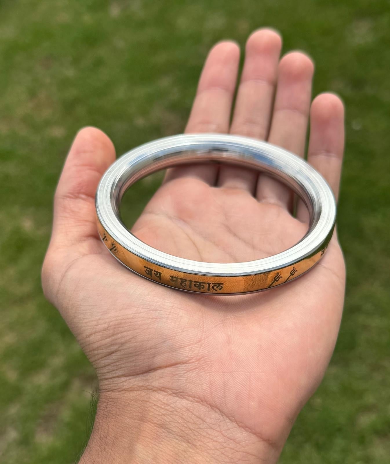 Hindu Steel Brass Kara Jai Mahakaal Mantra Engraved Smooth Flat Kada Bangle B36