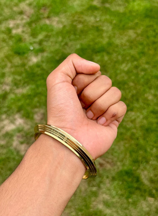 Sikh Brass Kara Collar Edged Lines Singh Kada 22ct Gold Look Bangle B31 NEW