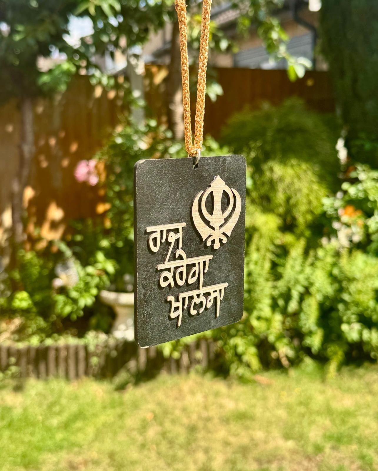 Wooden Car Hanger Pendant Singh Khanda Fateh Sikh Raj Karega Khalsa Punjabi RRRF