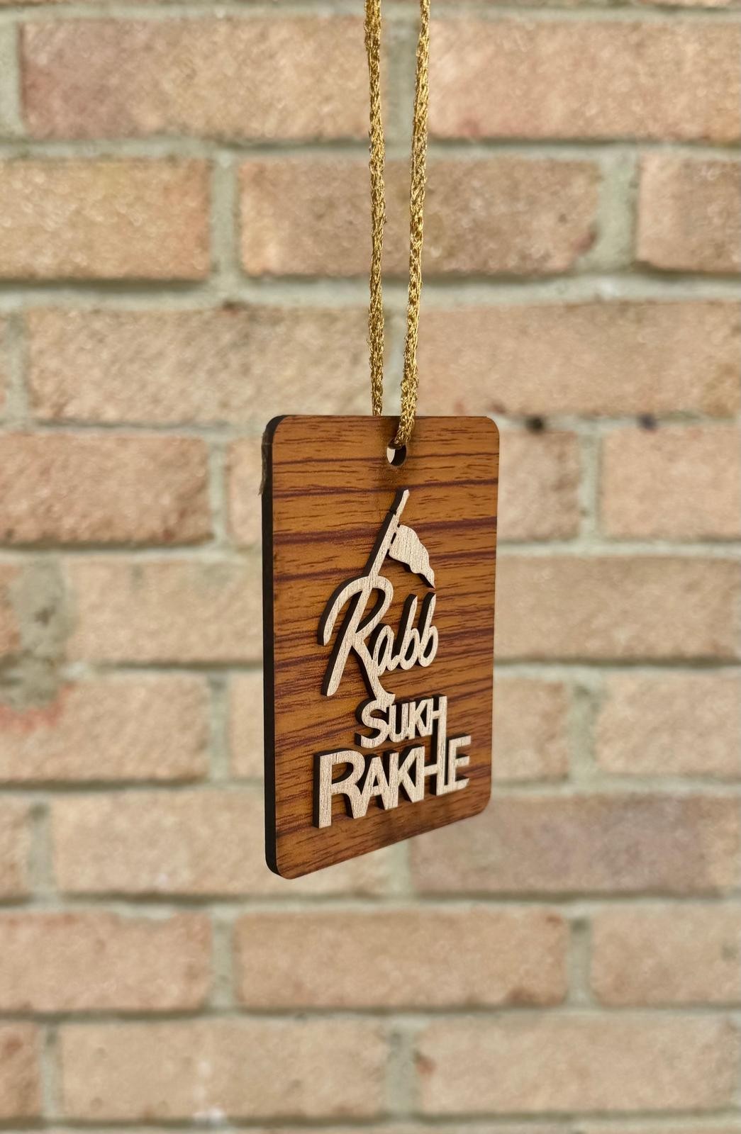 Sikh Car Hanger Wooden Rabb Sukh Rakhe Car Rearmirror Pendant Singh Punjabi RRRG