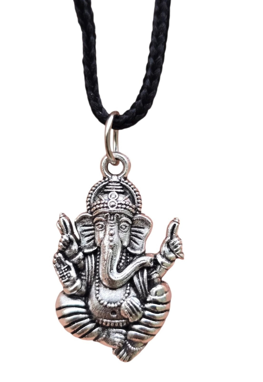 Lord Ganesh Pendant Gold or Silver Colour Stainless Steel Nazar Protection UK Q36 Hindu black dori