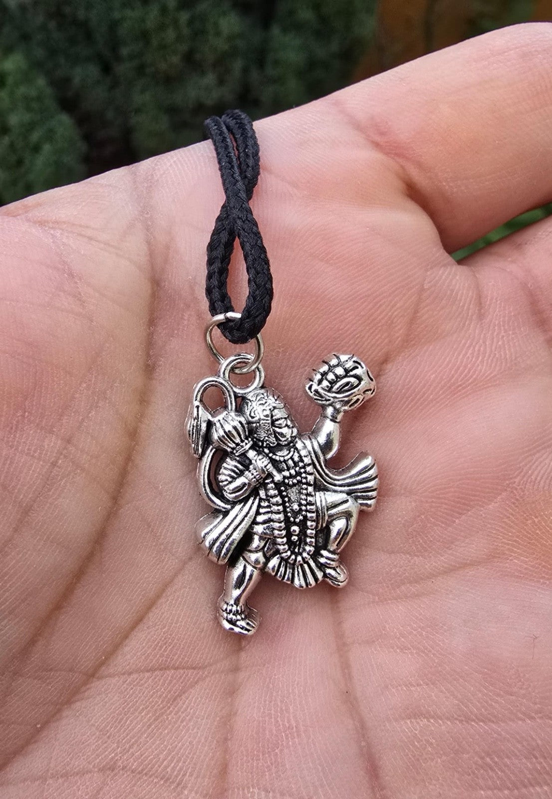 Hanuman Ji Pendant Stainless Steel Bajrang Bali Nazar Protection Q33H UK Small Gold or Silver colour Black Dori