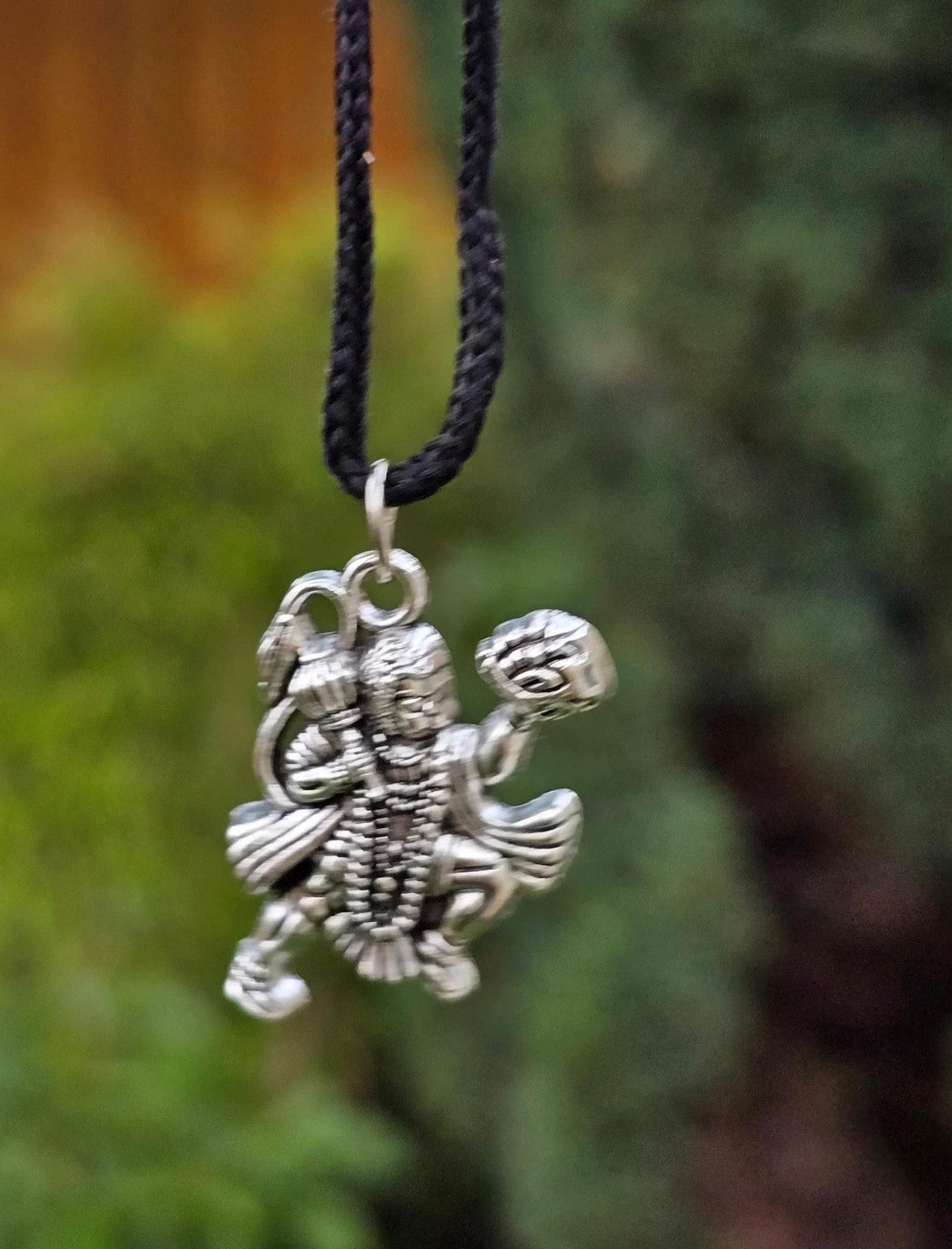 Hanuman Ji Pendant Stainless Steel Bajrang Bali Nazar Protection Q33H UK Small Gold or Silver colour Black Dori