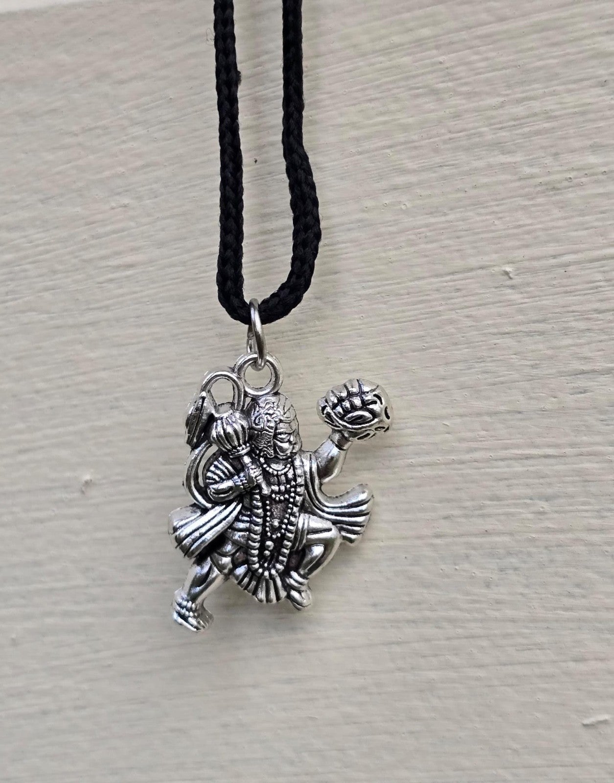 Hanuman Ji Pendant Stainless Steel Bajrang Bali Nazar Protection Q33H UK Small Gold or Silver colour Black Dori
