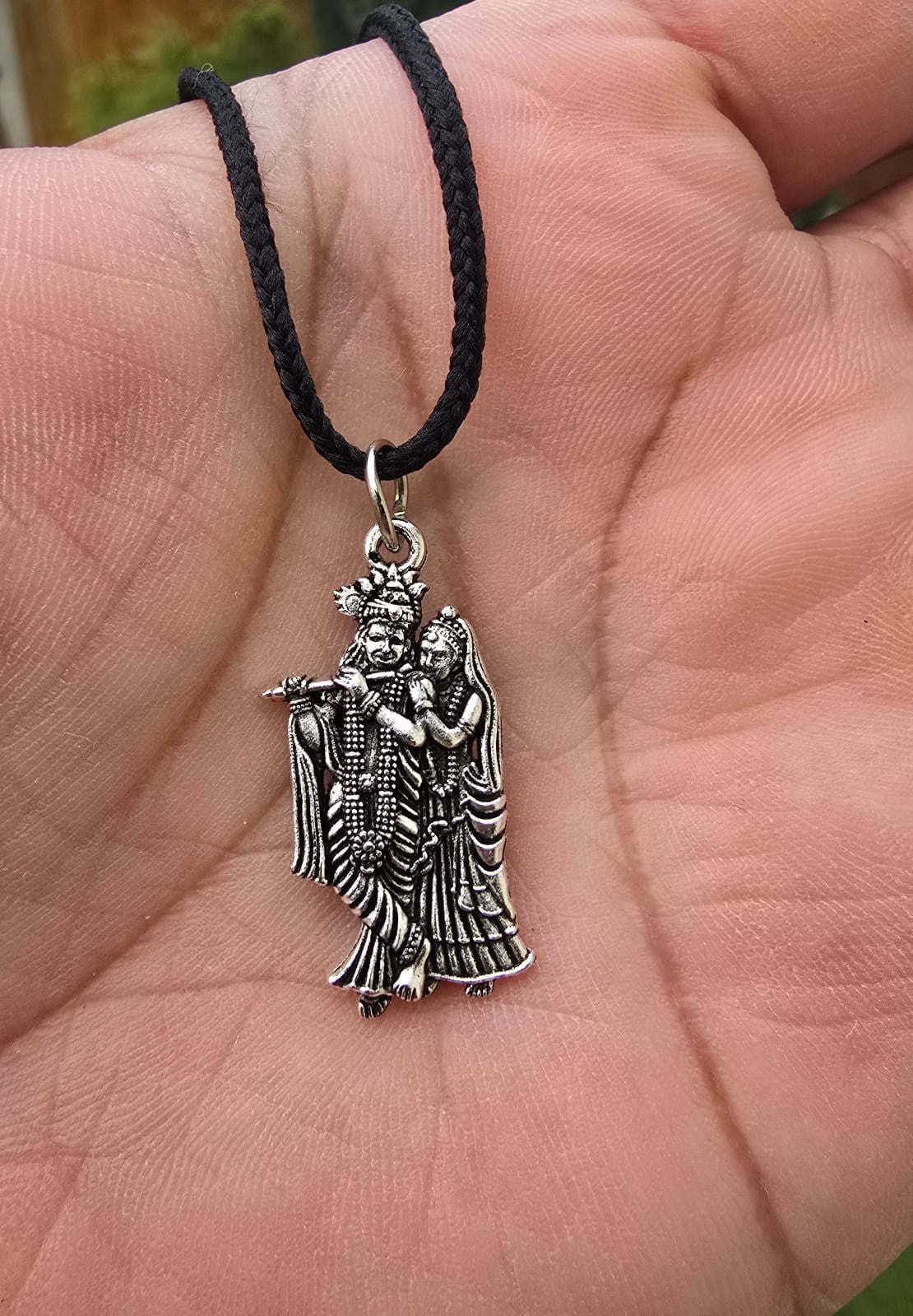 Sri Radha Krishana Pendant Stainless Steel Hindu Evil Eye Protection black Dori