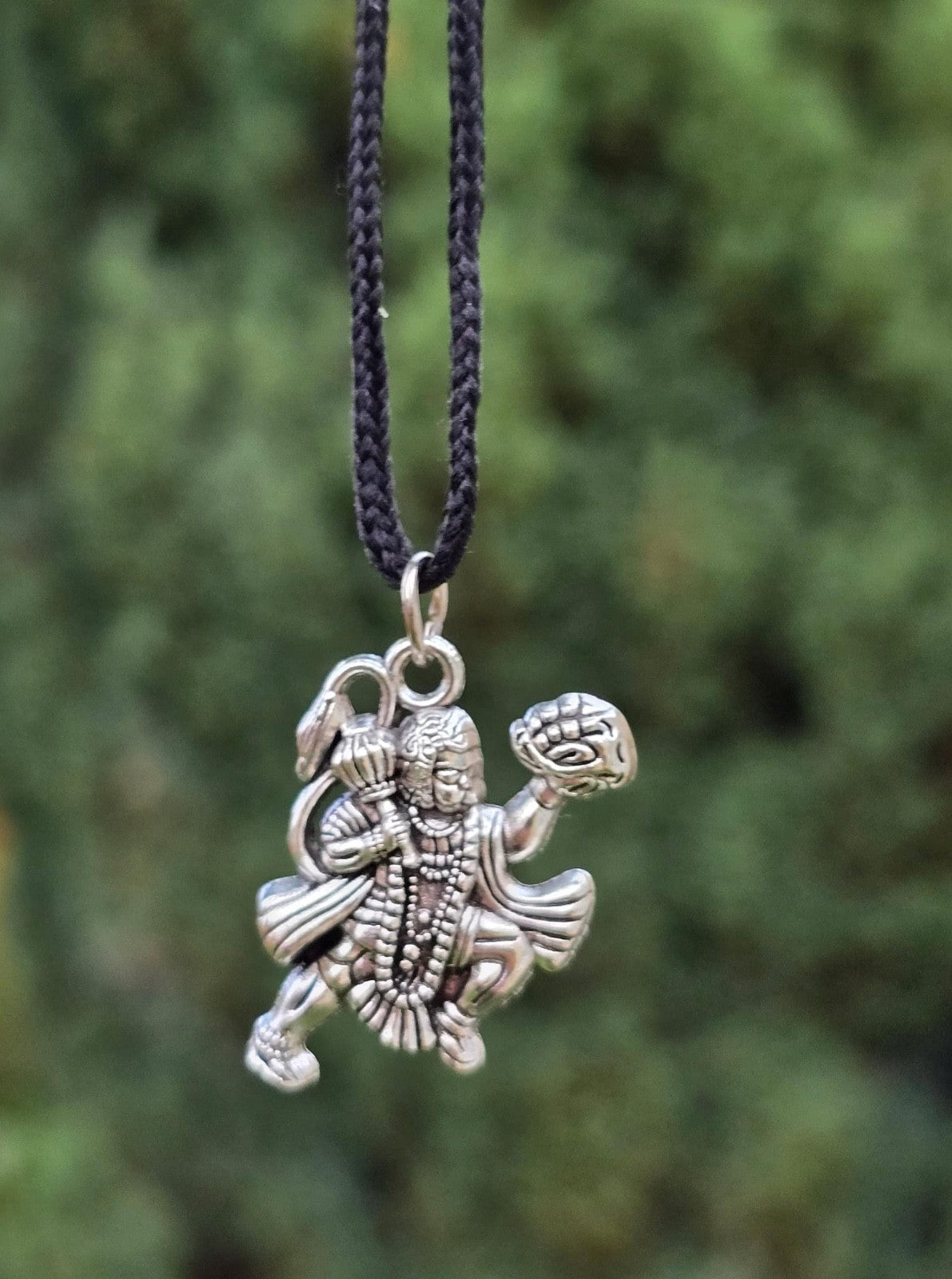 Hanuman Ji Pendant Stainless Steel Bajrang Bali Nazar Protection Q33H UK Small Gold or Silver colour Black Dori