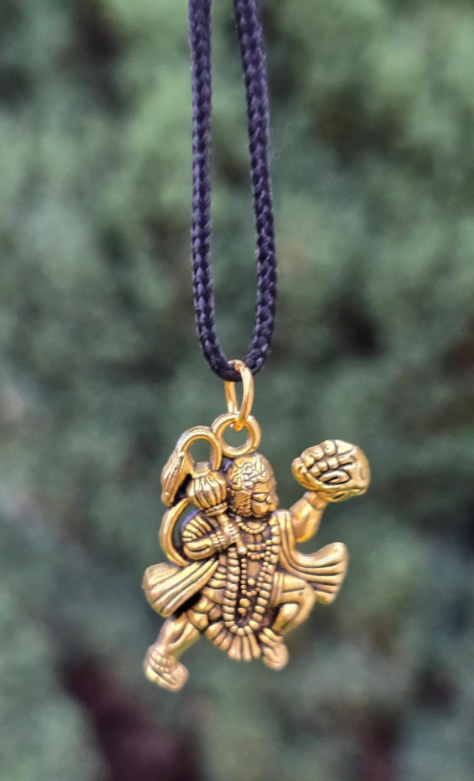 Hanuman Ji Pendant Stainless Steel Bajrang Bali Nazar Protection Q33H UK Small Gold or Silver colour Black Dori