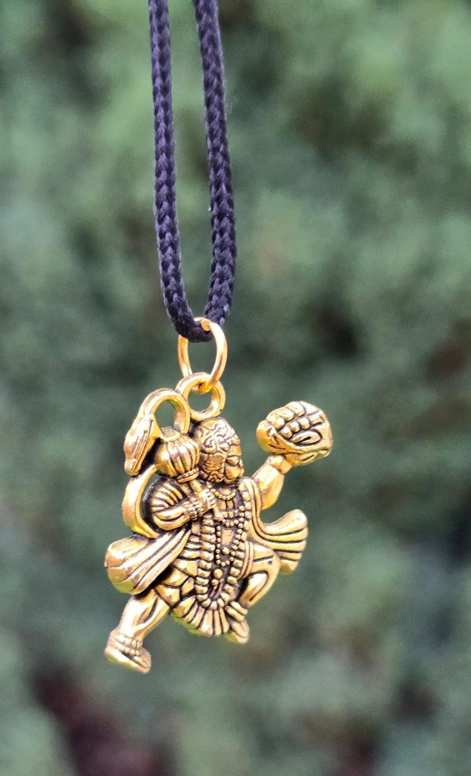 Hanuman Ji Pendant Stainless Steel Bajrang Bali Nazar Protection Q33H UK Small Gold or Silver colour Black Dori