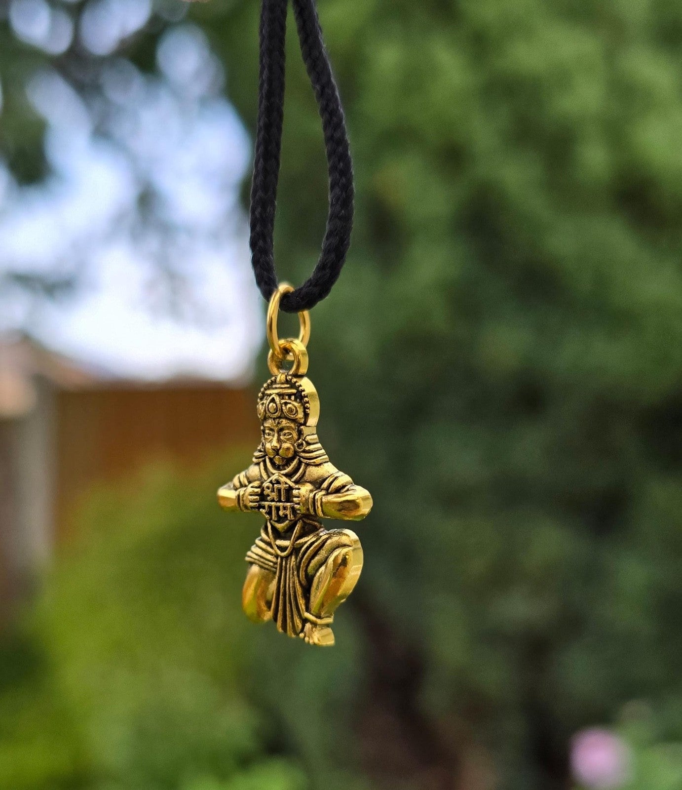 Hanuman Ji Ram Pendant Gold or Silver colour Stainless Steel Hindu black dori Q3