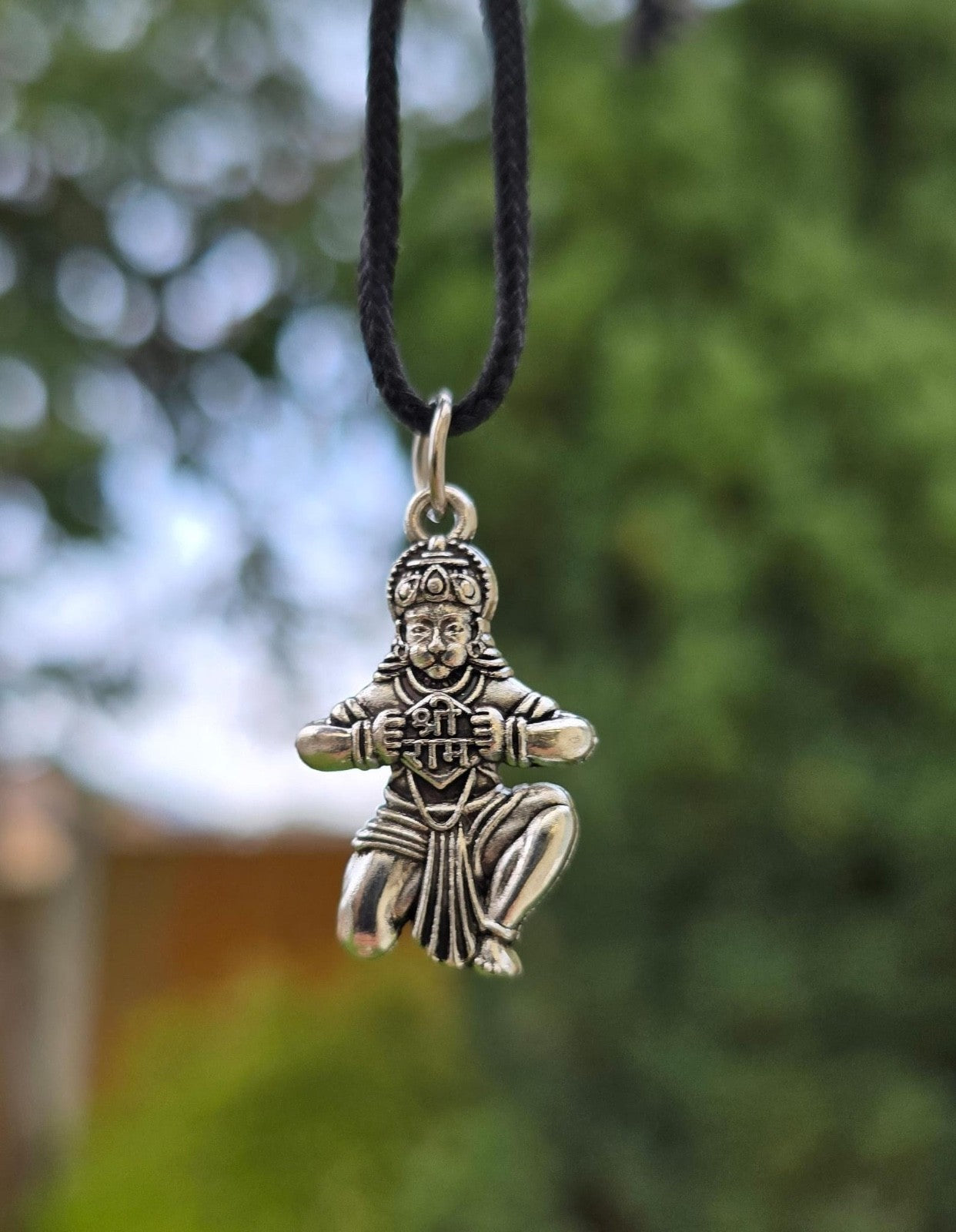 Hanuman Ji Ram Pendant Gold or Silver colour Stainless Steel Hindu black dori Q3