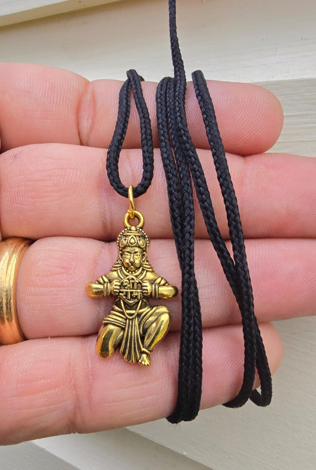 Hanuman Ji Ram Pendant Gold or Silver colour Stainless Steel Hindu black dori Q3