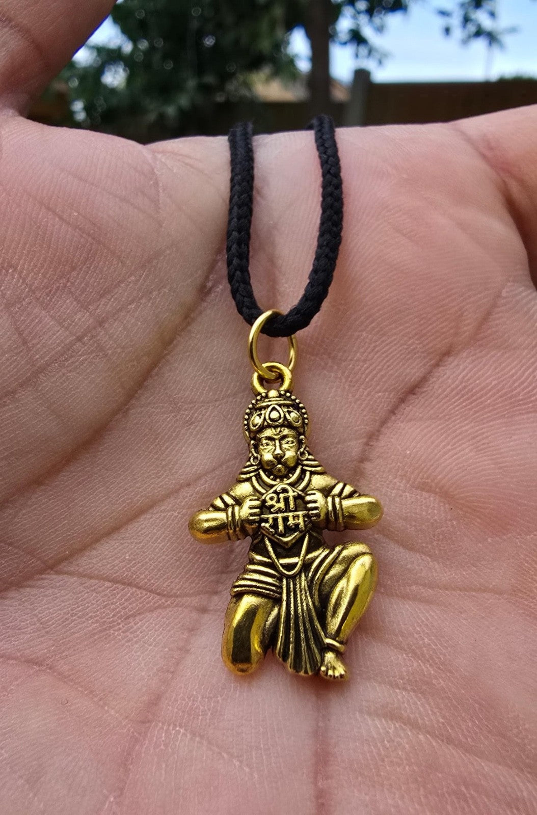 Hanuman Ji Ram Pendant Gold or Silver colour Stainless Steel Hindu black dori Q3